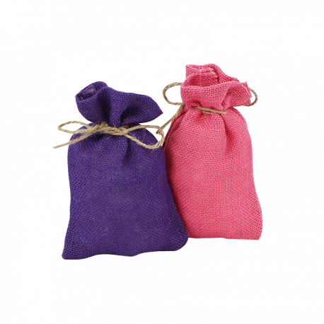 192077 -192078 Roze - Paars Gekleurde jute zakken met rijgkoord 12 x 18 cm